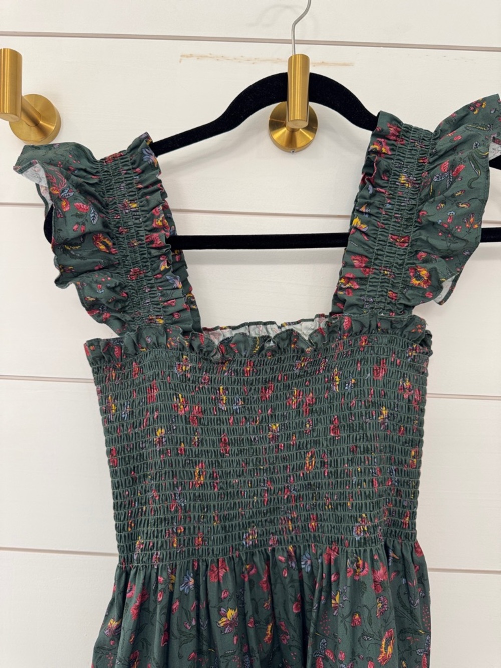 Hill House Home Ellie Smocked Ruffle Strap Floral Midi Dress - Green - Picture 4 of 4